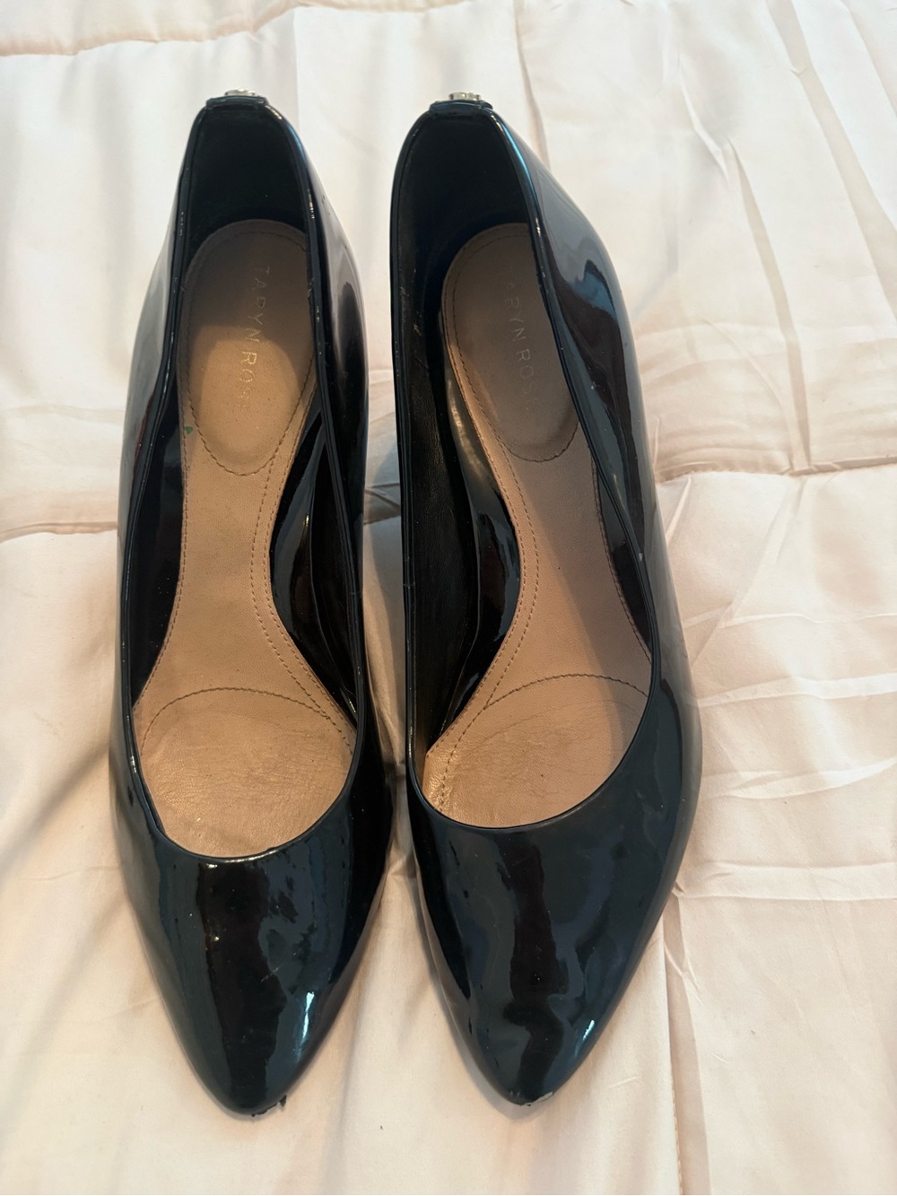 Tahari Black Patent Pointed Pumps with Cushioned Insole